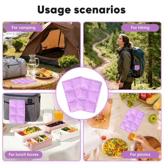 Alt view image 6 of 6 - Ice Packs for Lunch Boxes & Coolers - Slim Reusable Space Saving Cooler Ice Packs, Water Absorption (6"x4"x0.7") - Purple, Non-Toxic Cooler for Picnic, Sports & Camping