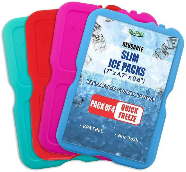 Main image of Ice Packs for Lunch Box BPA Free Quick Freeze & Long Lasting - Reusable Slim Ice Packs for School, Beach, Fishing (Set of 4)