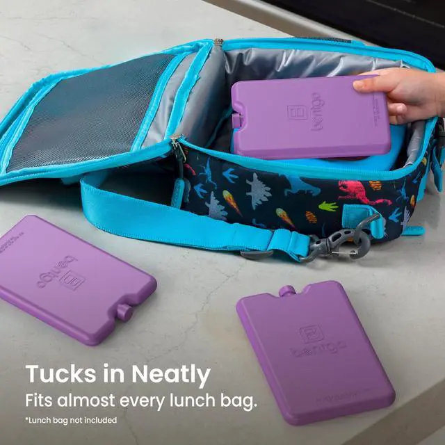 Alt view image 4 of 7 - Chillers Ice Packs: Slim, Reusable Quick-Freeze Cooling Design Keeps Food Fresh in Lunch Boxes, Bags, & Coolers for Work, College, Camping, & More; Easy to Clean & Chills Fast; 4-Pack (Purple)