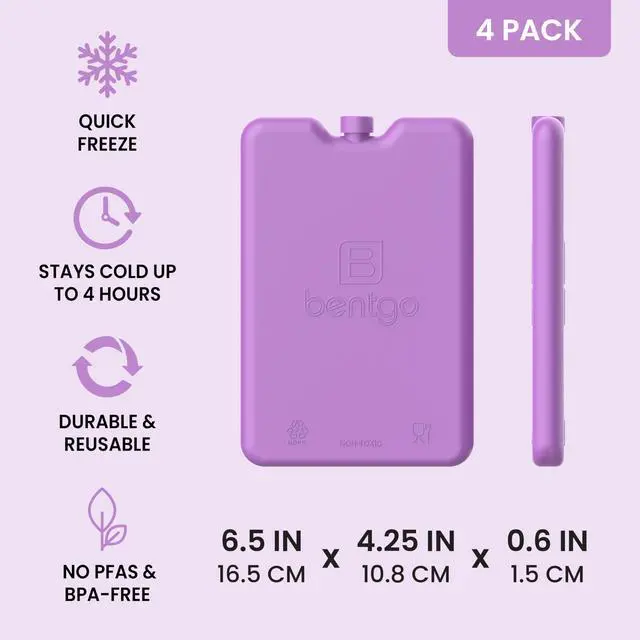 Alt view image 3 of 7 - Chillers Ice Packs: Slim, Reusable Quick-Freeze Cooling Design Keeps Food Fresh in Lunch Boxes, Bags, & Coolers for Work, College, Camping, & More; Easy to Clean & Chills Fast; 4-Pack (Purple)