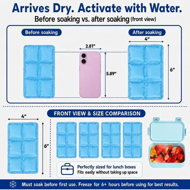 Alt view image 3 of 7 - 4Pcs Reusable UltraThin Ice Packs for Lunch Boxes & Cooler, 6"x4"x0.7" Leakproof Foldable Cooling Packs, SpaceSaving Cold Packs for Food Storage, Picnic (Light Blue)