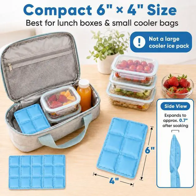 Alt view image 5 of 7 - 4Pcs Reusable UltraThin Ice Packs for Lunch Boxes & Cooler, 6"x4"x0.7" Leakproof Foldable Cooling Packs, SpaceSaving Cold Packs for Food Storage, Picnic (Light Blue)