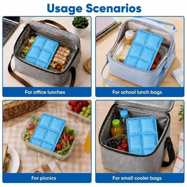 Alt view image 6 of 7 - 4Pcs Reusable UltraThin Ice Packs for Lunch Boxes & Cooler, 6"x4"x0.7" Leakproof Foldable Cooling Packs, SpaceSaving Cold Packs for Food Storage, Picnic (Light Blue)