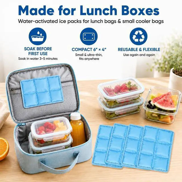 Alt view image 7 of 7 - 4Pcs Reusable UltraThin Ice Packs for Lunch Boxes & Cooler, 6"x4"x0.7" Leakproof Foldable Cooling Packs, SpaceSaving Cold Packs for Food Storage, Picnic (Light Blue)