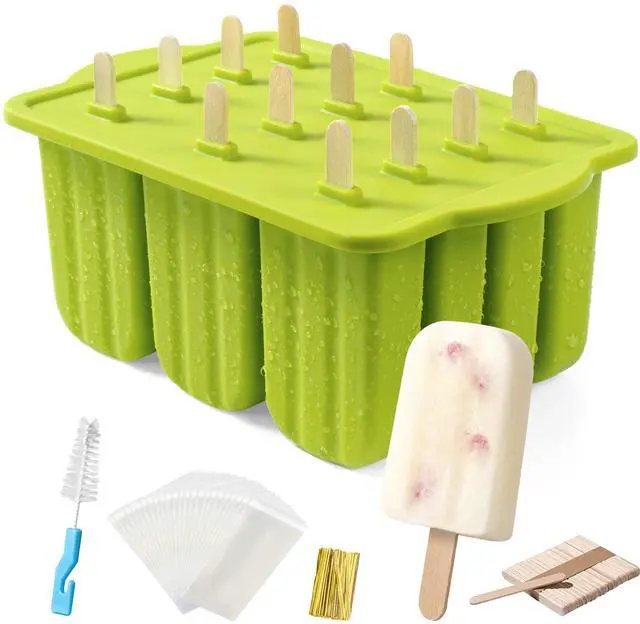 Main image of Popsicles Molds, 12 Pieces Silicone Popsicle Molds Easy-Release BPA-free Popsicle Maker Molds Ice Pop Molds Homemade Popsicle Ice Pop Maker with 50PCS Popsicle Sticks+Cleaning Brush