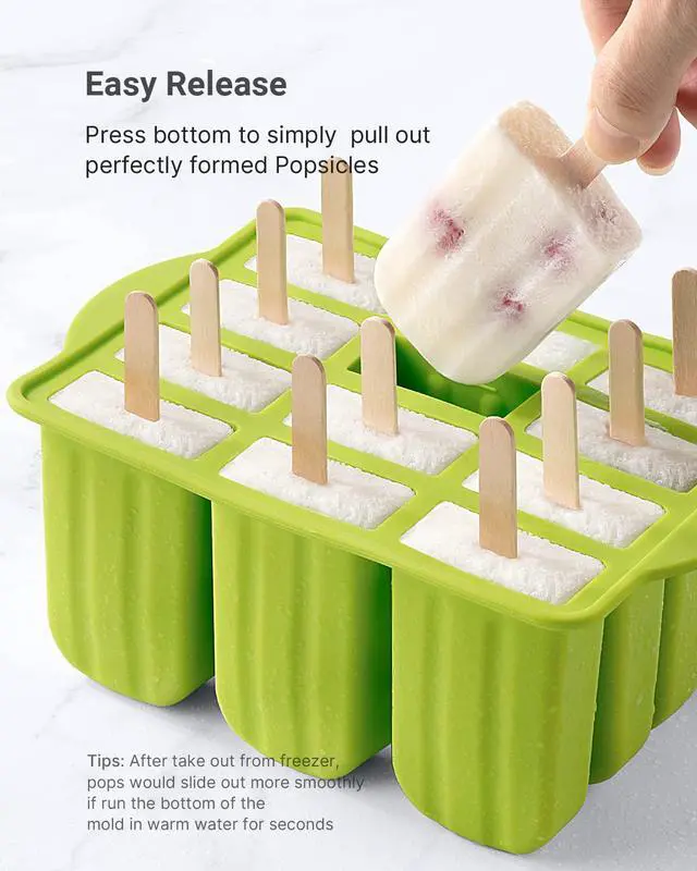Alt view image 4 of 6 - Popsicles Molds, 12 Pieces Silicone Popsicle Molds Easy-Release BPA-free Popsicle Maker Molds Ice Pop Molds Homemade Popsicle Ice Pop Maker with 50PCS Popsicle Sticks+Cleaning Brush