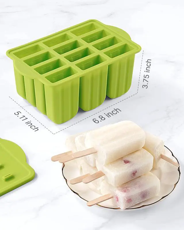 Alt view image 5 of 6 - Popsicles Molds, 12 Pieces Silicone Popsicle Molds Easy-Release BPA-free Popsicle Maker Molds Ice Pop Molds Homemade Popsicle Ice Pop Maker with 50PCS Popsicle Sticks+Cleaning Brush