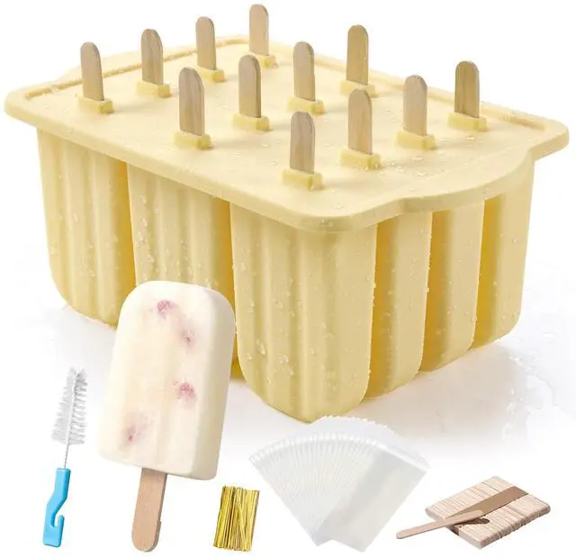 Main image of Popsicles Molds, 12 Pieces Silicone Popsicle Molds Easy-Release BPA-free Popsicle Maker Molds Ice Pop Molds Homemade Popsicle Ice Pop Maker with 50PCS Popsicle Sticks+Cleaning Brush