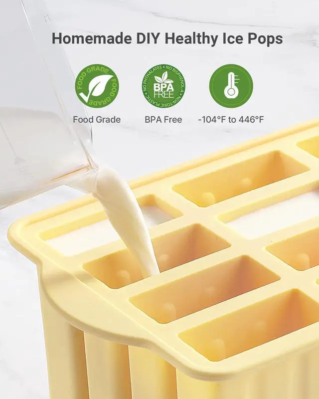 Alt view image 2 of 6 - Popsicles Molds, 12 Pieces Silicone Popsicle Molds Easy-Release BPA-free Popsicle Maker Molds Ice Pop Molds Homemade Popsicle Ice Pop Maker with 50PCS Popsicle Sticks+Cleaning Brush