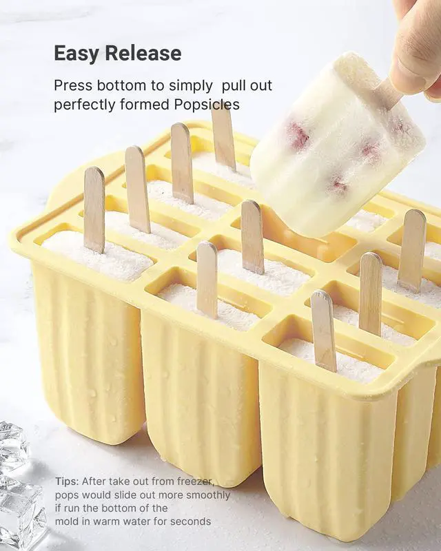 Alt view image 4 of 6 - Popsicles Molds, 12 Pieces Silicone Popsicle Molds Easy-Release BPA-free Popsicle Maker Molds Ice Pop Molds Homemade Popsicle Ice Pop Maker with 50PCS Popsicle Sticks+Cleaning Brush