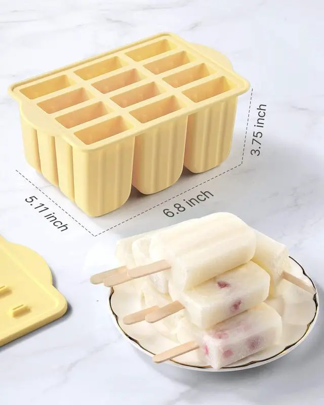 Alt view image 6 of 6 - Popsicles Molds, 12 Pieces Silicone Popsicle Molds Easy-Release BPA-free Popsicle Maker Molds Ice Pop Molds Homemade Popsicle Ice Pop Maker with 50PCS Popsicle Sticks+Cleaning Brush