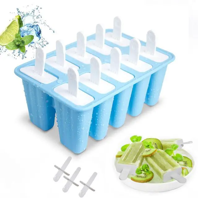 Main image of Popsicle Molds, 10 Pieces Silicone Popsicle Molds with Sticks BPA Free Ice Pop Molds Reusable Easy Release Ice Popsicle Maker, Blue