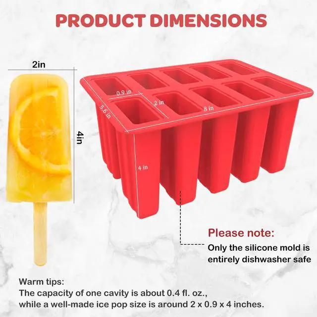 Alt view image 4 of 7 - Homemade Popsicle Molds, 10-Cav Non-BPA Silicone Ice Pop Maker, with 50 Sticks, 50 Bags, 10 Reusable Sticks, Funnel, Brush and Ice Pop Recipe (Red)