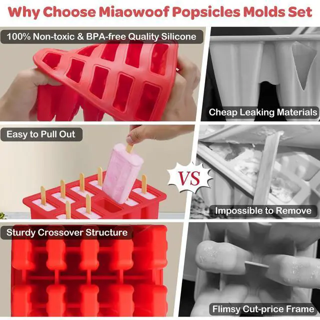 Alt view image 3 of 7 - Homemade Popsicle Molds, 10-Cav Non-BPA Silicone Ice Pop Maker, with 50 Sticks, 50 Bags, 10 Reusable Sticks, Funnel, Brush and Ice Pop Recipe (Red)
