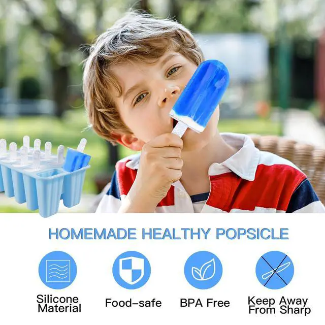 Alt view image 3 of 7 - Popsicle Molds, 10 Pieces Silicone Popsicle Molds with Sticks BPA Free Ice Pop Molds Reusable Easy Release Ice Popsicle Maker, Blue