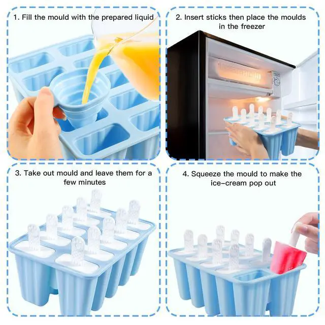 Alt view image 6 of 7 - Popsicle Molds, 10 Pieces Silicone Popsicle Molds with Sticks BPA Free Ice Pop Molds Reusable Easy Release Ice Popsicle Maker, Blue