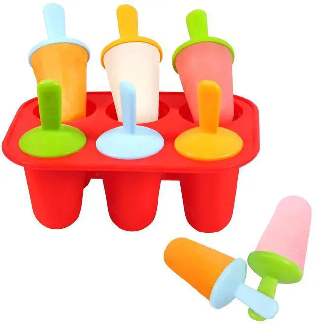 Main image of Silicone Popsicles Molds for Toddlers, 6-Cavity Non-BPA Premium Silicone Small Popsicle Molds, Ice Pop Mold with 6 Colorful Reusable Sticks for Kids (Red)