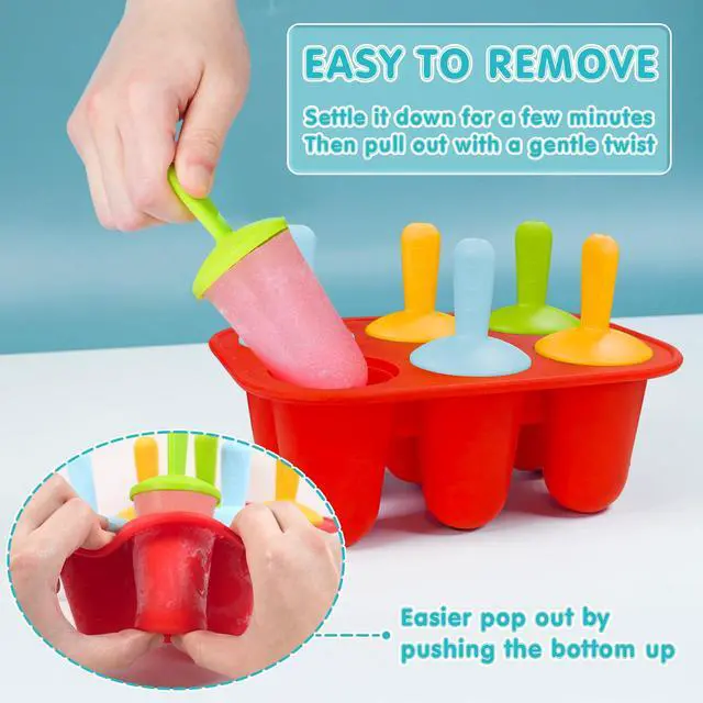Alt view image 3 of 7 - Silicone Popsicles Molds for Toddlers, 6-Cavity Non-BPA Premium Silicone Small Popsicle Molds, Ice Pop Mold with 6 Colorful Reusable Sticks for Kids (Red)