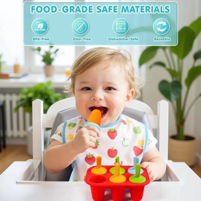 Alt view image 2 of 7 - Silicone Popsicles Molds for Toddlers, 6-Cavity Non-BPA Premium Silicone Small Popsicle Molds, Ice Pop Mold with 6 Colorful Reusable Sticks for Kids (Red)