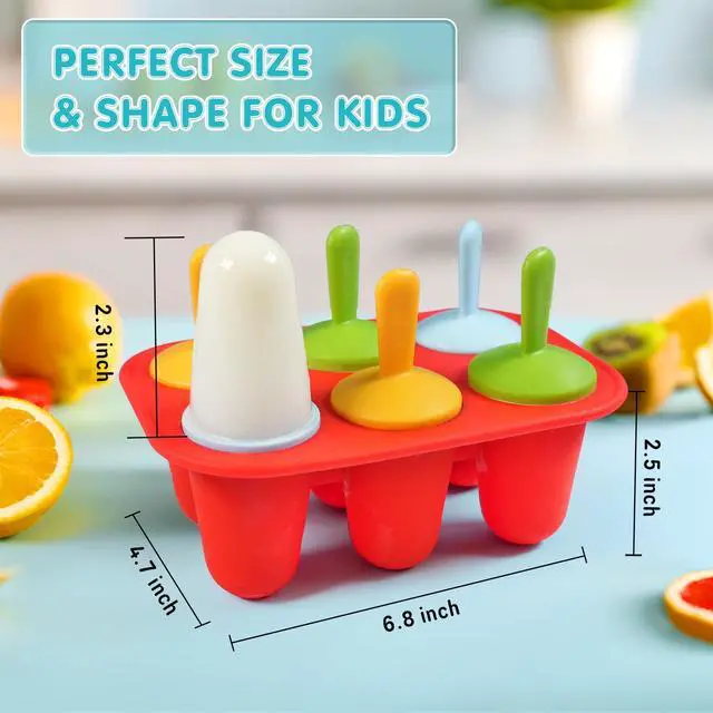 Alt view image 5 of 7 - Silicone Popsicles Molds for Toddlers, 6-Cavity Non-BPA Premium Silicone Small Popsicle Molds, Ice Pop Mold with 6 Colorful Reusable Sticks for Kids (Red)