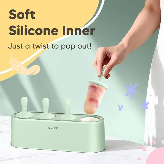Alt view image 2 of 7 - Popsicle Mold Set 4 Pieces Homemade Silicone Popsicle Maker Easy Release Ice Cream Molds Reusable DIY Pop Molds (Green, IcyClassic Pops)