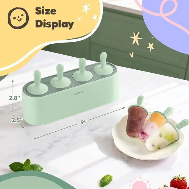 Alt view image 5 of 7 - Popsicle Mold Set 4 Pieces Homemade Silicone Popsicle Maker Easy Release Ice Cream Molds Reusable DIY Pop Molds (Green, IcyClassic Pops)