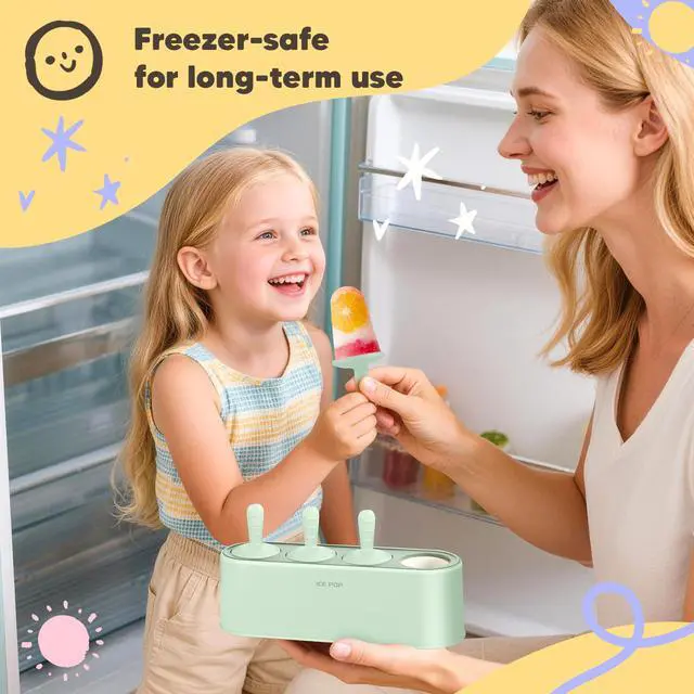 Alt view image 6 of 7 - Popsicle Mold Set 4 Pieces Homemade Silicone Popsicle Maker Easy Release Ice Cream Molds Reusable DIY Pop Molds (Green, IcyClassic Pops)
