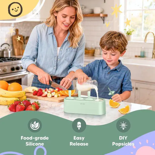 Alt view image 7 of 7 - Popsicle Mold Set 4 Pieces Homemade Silicone Popsicle Maker Easy Release Ice Cream Molds Reusable DIY Pop Molds (Green, IcyClassic Pops)