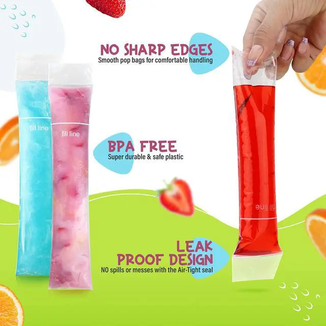 Alt view image 3 of 6 - 125 Disposable Ice Popsicle Mold Bags| BPA Free Freezer Tubes With Zip Seals | For Healthy Snacks, Yogurt Sticks, Juice & Fruit Smoothies, Ice Candy Pops| Comes With A Funnel (8x2")