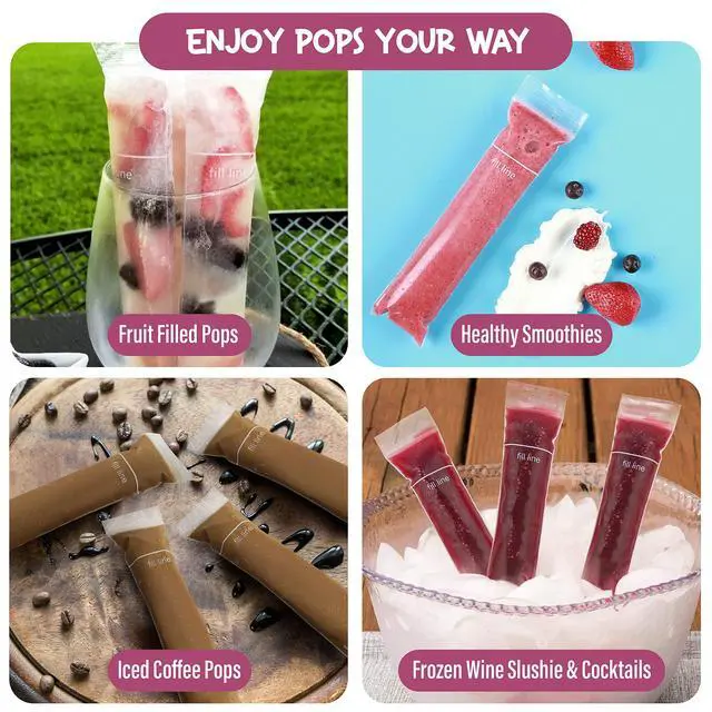Alt view image 5 of 6 - 125 Disposable Ice Popsicle Mold Bags| BPA Free Freezer Tubes With Zip Seals | For Healthy Snacks, Yogurt Sticks, Juice & Fruit Smoothies, Ice Candy Pops| Comes With A Funnel (8x2")