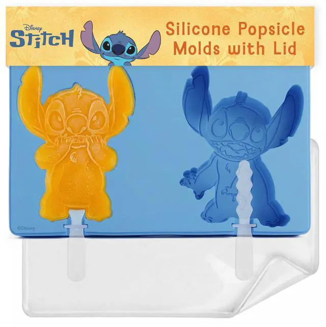 Main image of Disney Silicone Popsicle Molds with Lid Compact BPA-Free Popsicle Maker Featuring Stitch, Flexible Ice Pop & Ice Cream Molds with Sticks, Dishwasher Safe, 2 Mold Set for Homemade Frozen Treats