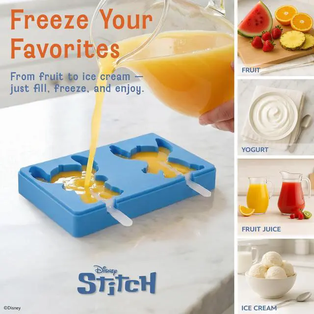 Alt view image 4 of 6 - Disney Silicone Popsicle Molds with Lid Compact BPA-Free Popsicle Maker Featuring Stitch, Flexible Ice Pop & Ice Cream Molds with Sticks, Dishwasher Safe, 2 Mold Set for Homemade Frozen Treats