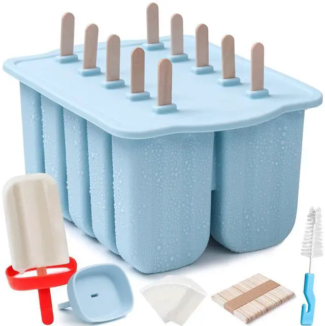 Main image of 10 Cavity Large Silicone Popsicle Molds with Silicone Popsicle Holders/Popsicle Drip Catcher, MEETRUE Popsicles Molds Silicone BPA-Free Popsicle Maker Mold Ice Pop Mold, with 50Pcs Popsicle Sticks