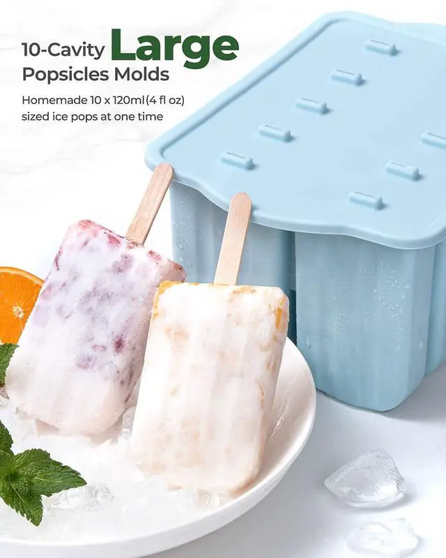 Alt view image 2 of 7 - 10 Cavity Large Silicone Popsicle Molds with Silicone Popsicle Holders/Popsicle Drip Catcher, MEETRUE Popsicles Molds Silicone BPA-Free Popsicle Maker Mold Ice Pop Mold, with 50Pcs Popsicle Sticks