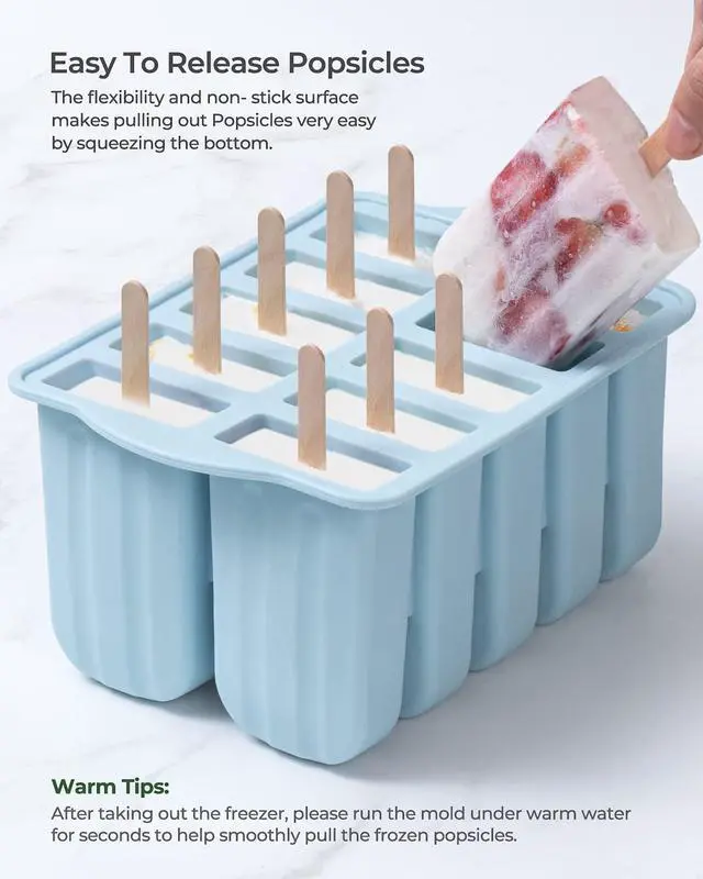 Alt view image 4 of 7 - 10 Cavity Large Silicone Popsicle Molds with Silicone Popsicle Holders/Popsicle Drip Catcher, MEETRUE Popsicles Molds Silicone BPA-Free Popsicle Maker Mold Ice Pop Mold, with 50Pcs Popsicle Sticks