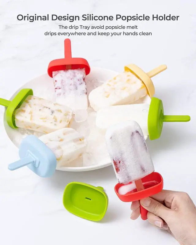 Alt view image 5 of 7 - 10 Cavity Large Silicone Popsicle Molds with Silicone Popsicle Holders/Popsicle Drip Catcher, MEETRUE Popsicles Molds Silicone BPA-Free Popsicle Maker Mold Ice Pop Mold, with 50Pcs Popsicle Sticks