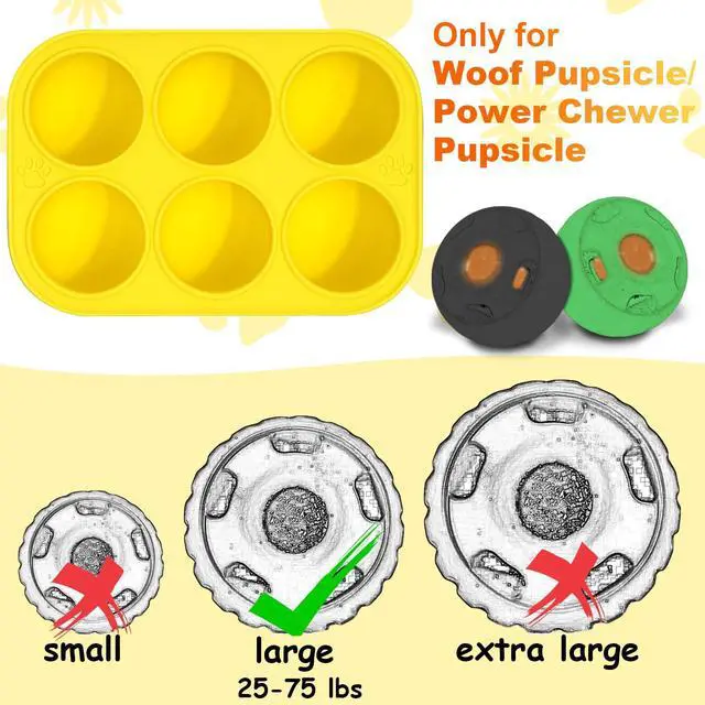 Alt view image 2 of 5 - 6 Cavities Silicone Dog Treat Molds for Woof Pupsicle & Power Chewer Pupsicle Large 25-75lbs, Reusable Frozen Dog Treat Molds for Making Puppy Favorite Freeze Refill Ice Popsicle Treats (L)