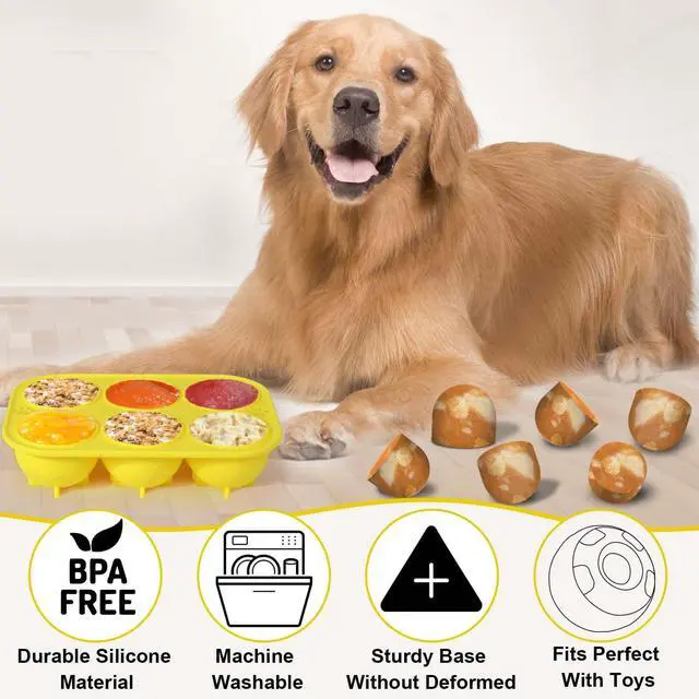 Alt view image 5 of 5 - 6 Cavities Silicone Dog Treat Molds for Woof Pupsicle & Power Chewer Pupsicle Large 25-75lbs, Reusable Frozen Dog Treat Molds for Making Puppy Favorite Freeze Refill Ice Popsicle Treats (L)