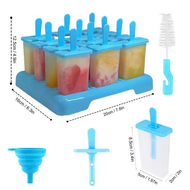 Alt view image 5 of 6 - 12 Cavities Popsicles Molds, BPA-Free Popsicle Molds with Built-in Popsicle Stick, DIY Popsicle Molds with Cleaning Brush and Funnel