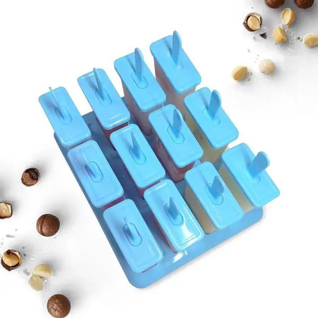 Alt view image 6 of 6 - 12 Cavities Popsicles Molds, BPA-Free Popsicle Molds with Built-in Popsicle Stick, DIY Popsicle Molds with Cleaning Brush and Funnel