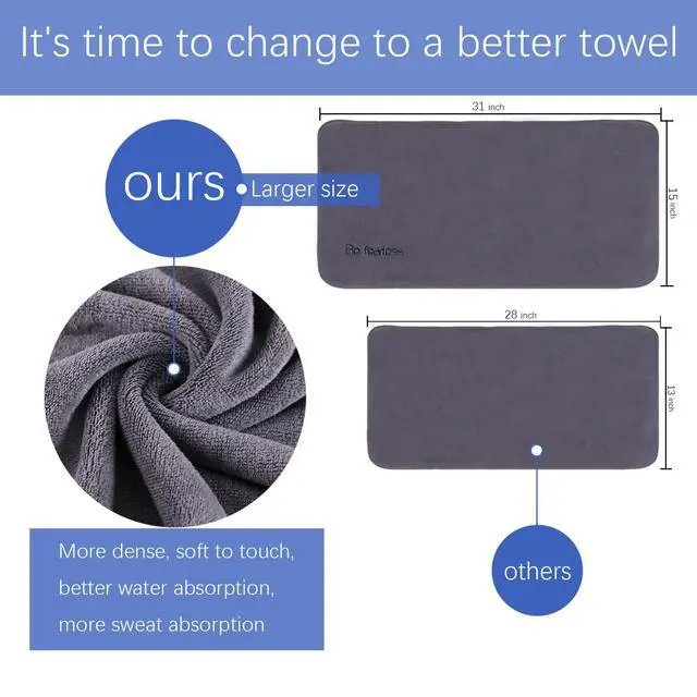 Alt view image 6 of 7 - Microfiber Gym Towels Bigger Size Super Soft for Exercise Fitness, Sports, Workout, 380-GSM 15-Inch x 31-Inch Quick-Drying Towels (3 Pack, Grey+Blue+Purple)