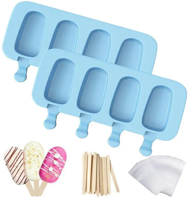 Main image of 2 Pack Popsicles Molds, Silicone Ice Cake Pop Molds Reusable Popsicle Maker Ice Pop Cakesicle Molds with 50 Wooden Sticks & 50 Popsicle Bags for Homemade DIY Popsicles