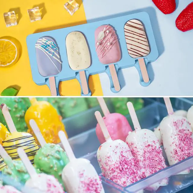 Alt view image 2 of 7 - 2 Pack Popsicles Molds, Silicone Ice Cake Pop Molds Reusable Popsicle Maker Ice Pop Cakesicle Molds with 50 Wooden Sticks & 50 Popsicle Bags for Homemade DIY Popsicles