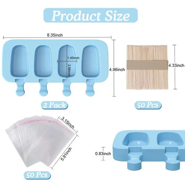 Alt view image 3 of 7 - 2 Pack Popsicles Molds, Silicone Ice Cake Pop Molds Reusable Popsicle Maker Ice Pop Cakesicle Molds with 50 Wooden Sticks & 50 Popsicle Bags for Homemade DIY Popsicles