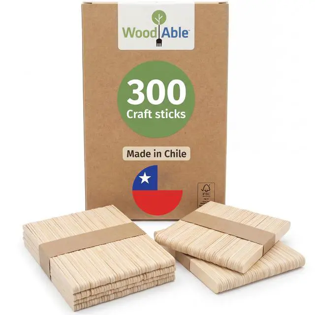 Main image of 300 Pcs Popsicle Craft Sticks Ice Cream Sticks Natural Wood - Waxing Sticks - Eco Friendly - Pop Sticks for DIY Crafts - Popsicle Craft Sticks 4.5 inch Length Treat Sticks Ice - Made in Chile
