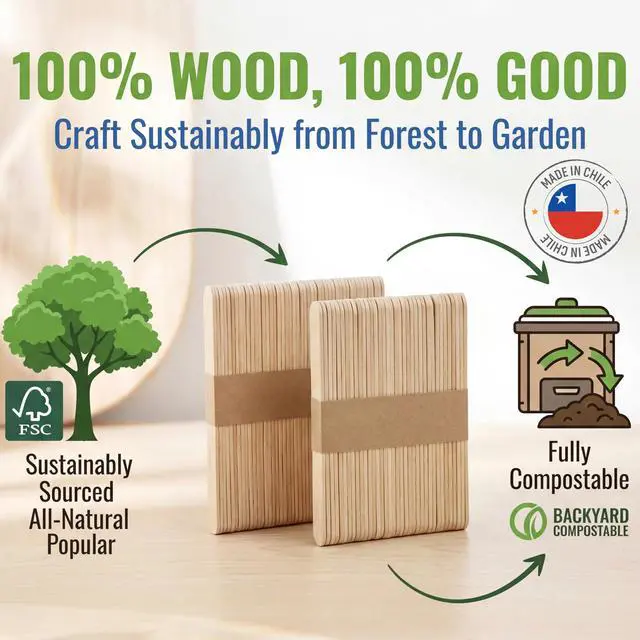 Alt view image 5 of 7 - 300 Pcs Popsicle Craft Sticks Ice Cream Sticks Natural Wood - Waxing Sticks - Eco Friendly - Pop Sticks for DIY Crafts - Popsicle Craft Sticks 4.5 inch Length Treat Sticks Ice - Made in Chile