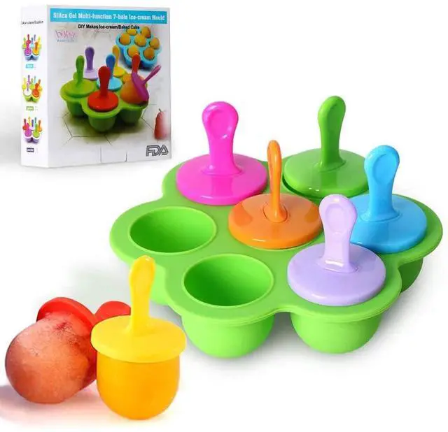Main image of Mini Silicone Popsicle Mold, 7-cavity DIY Ice Pop Mold with Colorful Plastic Sticks, Popsicle Makers for Egg Bites, Lollipop and Ice Cream Mould, Baby Food Storage Container, Non-Stick Ice Cube Trays
