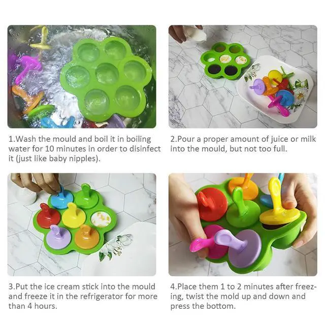 Alt view image 4 of 7 - Mini Silicone Popsicle Mold, 7-cavity DIY Ice Pop Mold with Colorful Plastic Sticks, Popsicle Makers for Egg Bites, Lollipop and Ice Cream Mould, Baby Food Storage Container, Non-Stick Ice Cube Trays