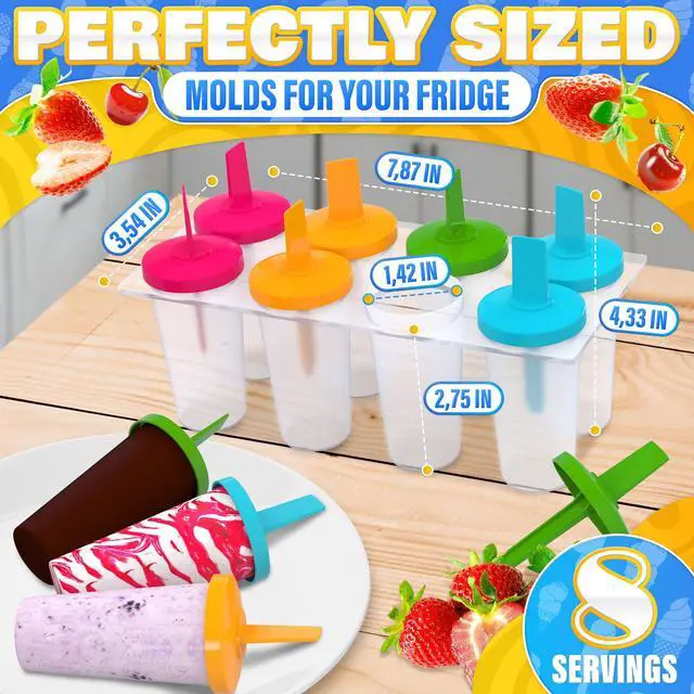 Alt view image 2 of 7 - 8 Pcs Popsicles Molds Round Set - Reusable Popsicle Molds With Sticks, Multi-Servings & Dishwasher-Safe Popsicle Makers for the Freezer - Ice Pop Mold for Berries, Fruits, Yogurt, Juice & Ice Cream