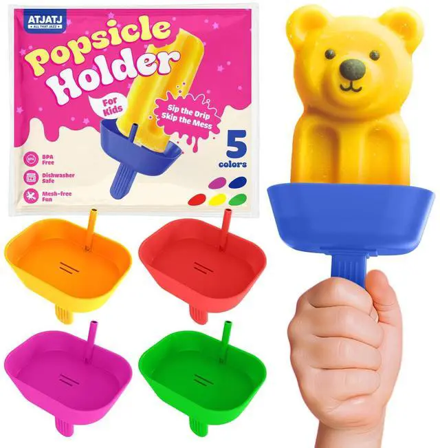Main image of 5 pcs Drip Free Popsicle Holders for Kids, Reusable Silicone Ice Cream Holder With Straw, Mess Free Popsicle Drip Catcher for Toddlers, Dishwasher Safe BPA Free, Fit Standard Stick Ice Pop (5 Colors)
